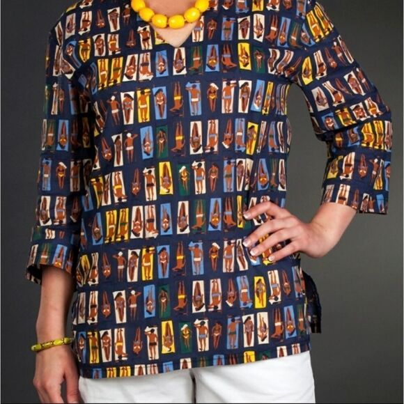 NWT Tracy Negoshian Kaitlin Navy Sunbathers Top (XS) - Picture 2 of 7